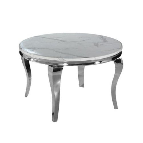 Mayfair Round 1.3 Marble Dining Table With Stainless Steel Curved Legs - Choice Of Colours - The Furniture Mega Store 