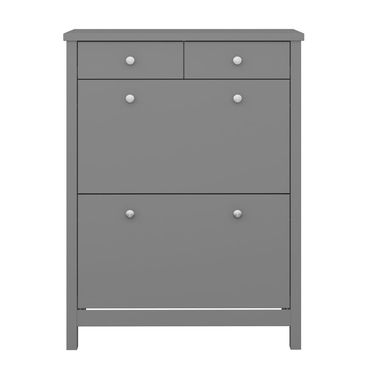 Shoe Cabinet With 2 Flip Down Doors & 2 Drawers - Folkestone Grey - The Furniture Mega Store 