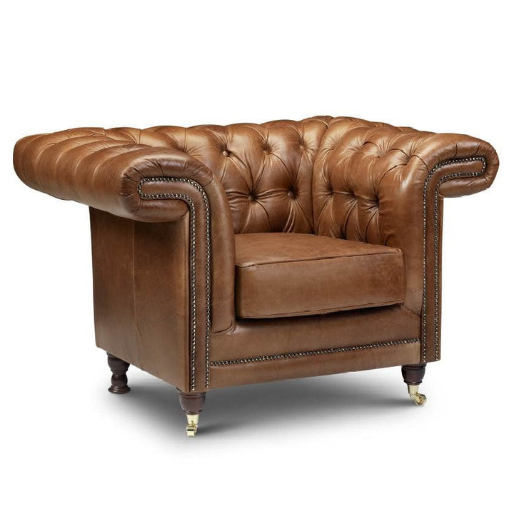 Charles Vintage Leather Square Arm Buttoned Chesterfield Sofa Collection - Choice Of Leathers - The Furniture Mega Store 