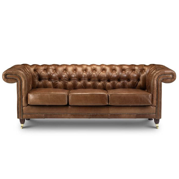 Charles Vintage Leather Square Arm Buttoned Chesterfield Sofa Collection - Choice Of Leathers - The Furniture Mega Store 