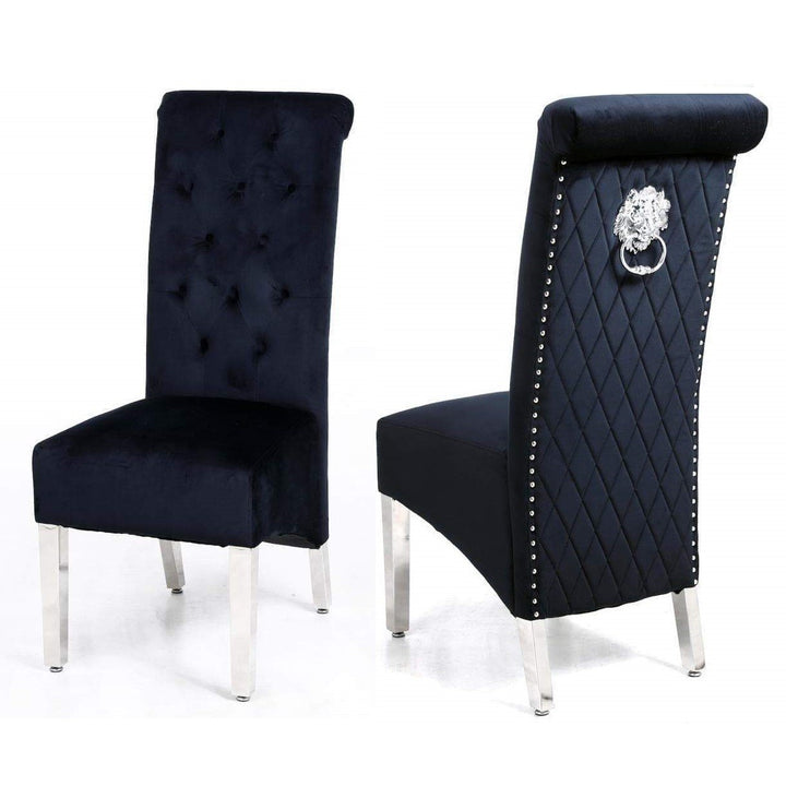 Sofia Velvet & Chrome Leg Lion Knocker Back Dining Chairs - Set Of 2 - Choice Of Colours - The Furniture Mega Store 