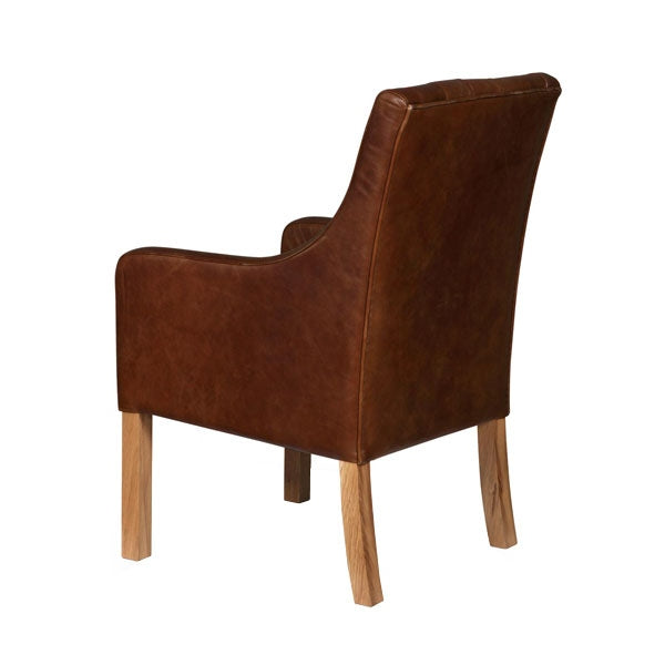 Monty Vintage Leather & Harris Tweed Button Back Dining Chair - Choice Of Leathers & Legs - The Furniture Mega Store 