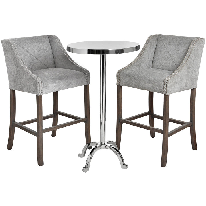 Silver Fabric Luxury Ring Back Bar Stool - The Furniture Mega Store 