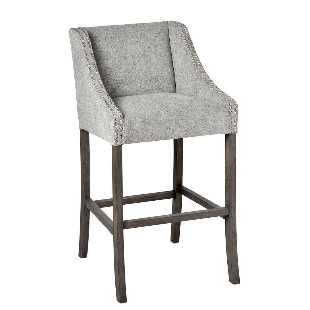 Silver Fabric Luxury Ring Back Bar Stool - The Furniture Mega Store 