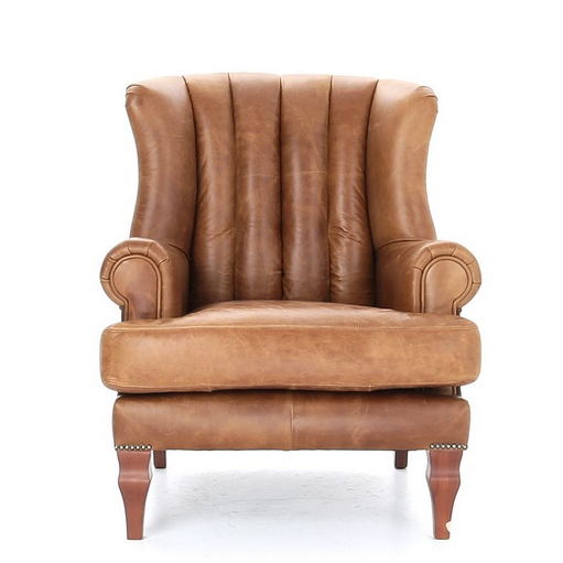 Scholar Armchair - Bespoke Vintage leather & Harris Tweed Options - The Furniture Mega Store 