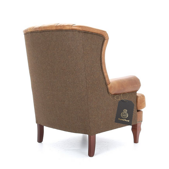 Scholar Armchair - Bespoke Vintage leather & Harris Tweed Options - The Furniture Mega Store 