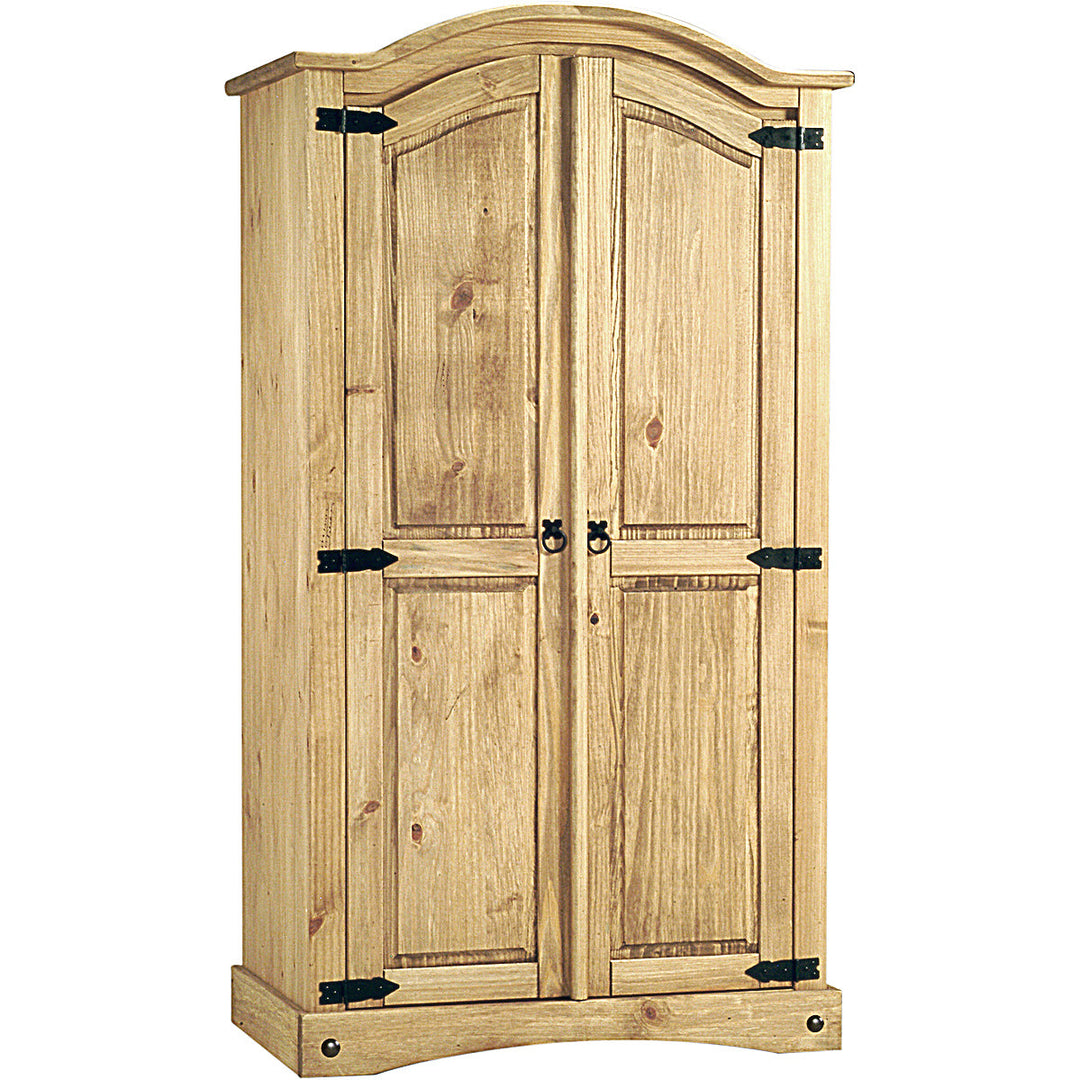 Corona Distressed Waxed Pine 2 Door Wardrobe - The Furniture Mega Store 