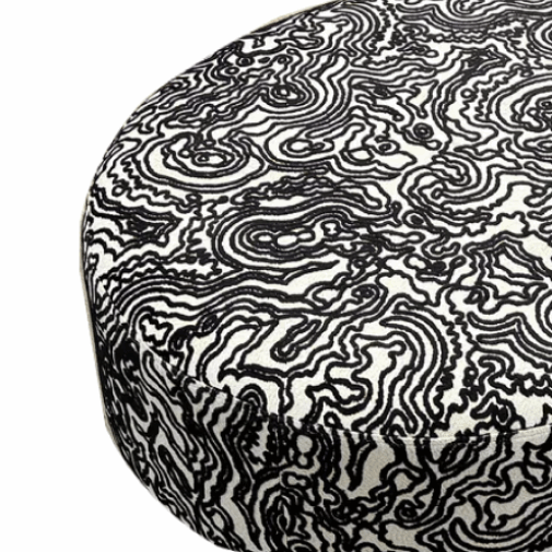 Noelle Black Fabric Large Round Accent Footstool - The Furniture Mega Store 