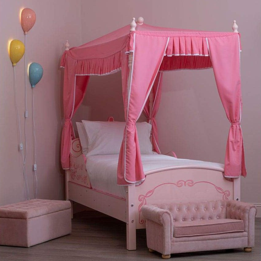 Kids Pink Four Poster Princess Palace Bed - The Furniture Mega Store 