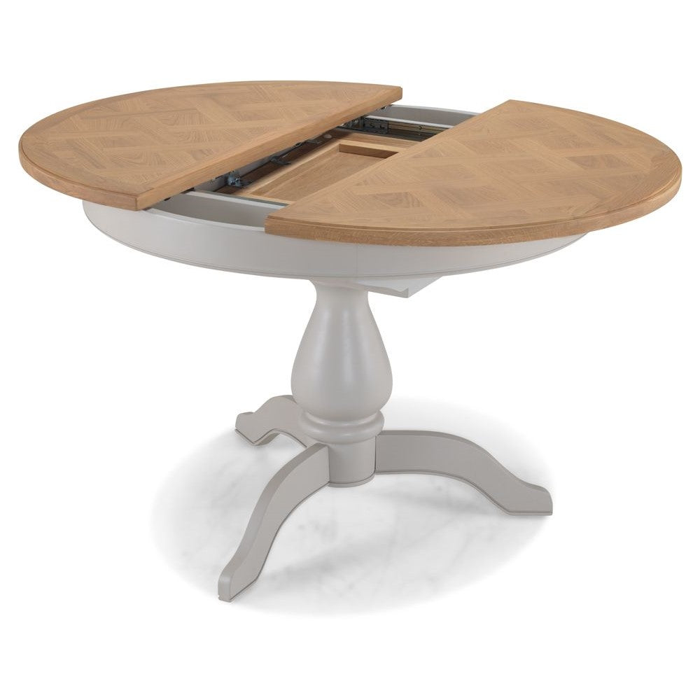 Sunbury Oak And Grey Painted 110 cm Round to Oval Extending Dining Table - The Furniture Mega Store 