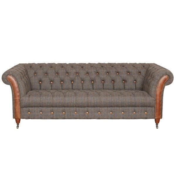 Westminster Buttoned Harris Tweed & Vintage Leather Chesterfield Sofa & Chair Collection - The Furniture Mega Store 