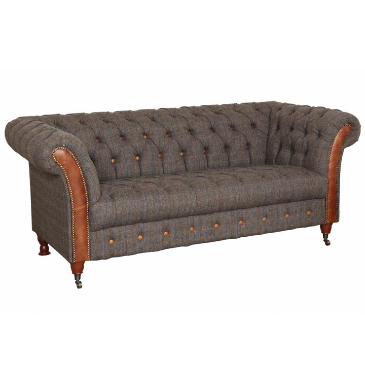 Westminster Buttoned Harris Tweed & Vintage Leather Chesterfield Sofa & Chair Collection - The Furniture Mega Store 