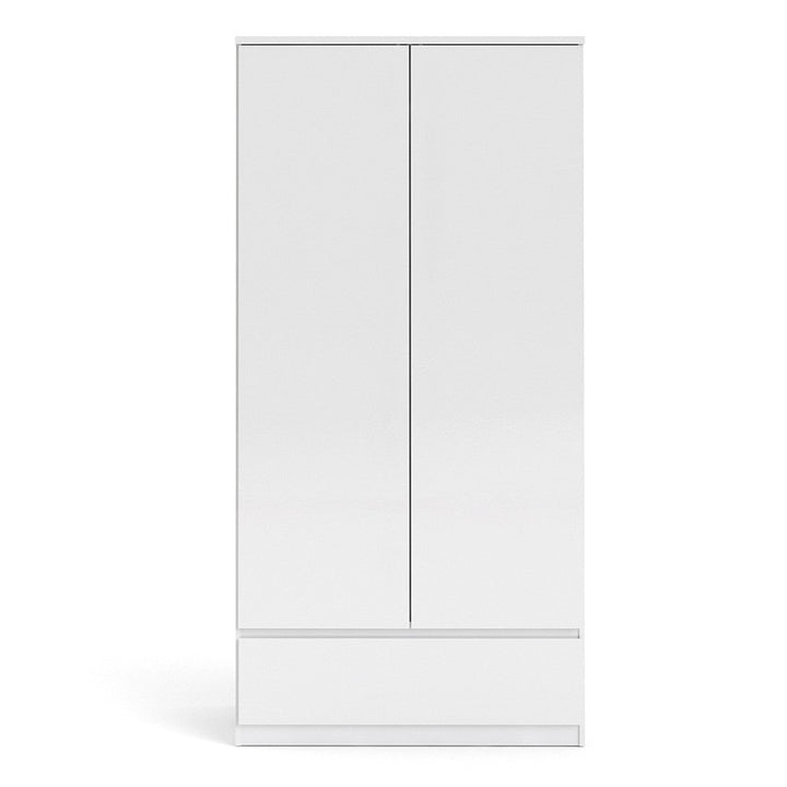 Naiah Wardrobe 2 doors + 1 drawer White High Gloss - The Furniture Mega Store 