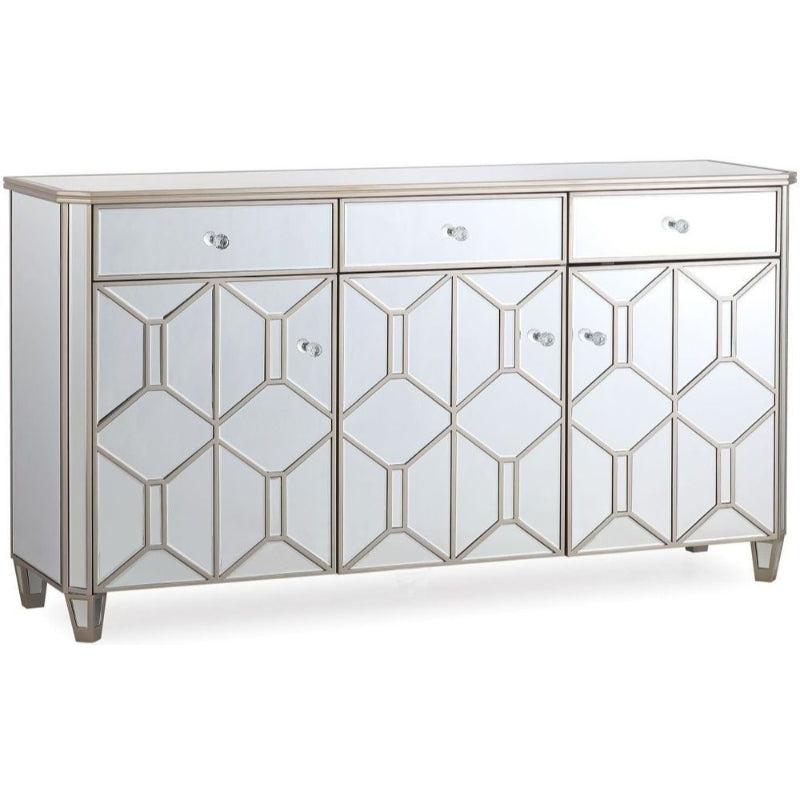 Vida Living Rosa Geometric Mirrored 3 Door 3 Drawer Sideboard - The Furniture Mega Store 