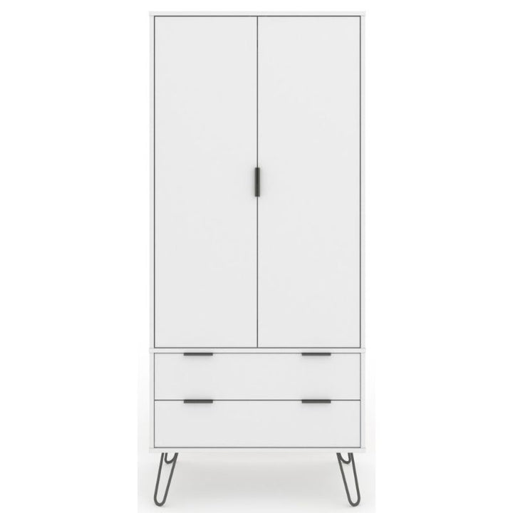 Augusta White 2 Door Combi Wardrobe with Hairpin Legs - The Furniture Mega Store 