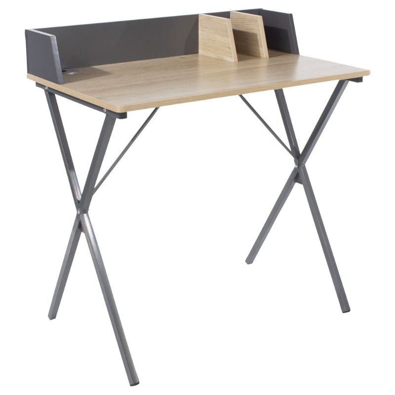 Loft Oak Study Desk with Grey Metal Legs - The Furniture Mega Store 