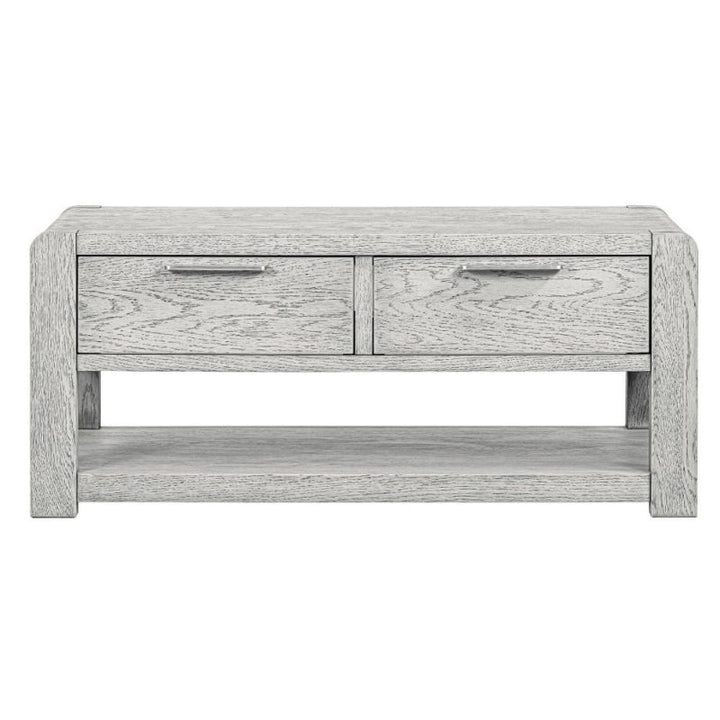 Flora Grey Washed Oak Coffee Table, Storage with 2 Drawers - The Furniture Mega Store 