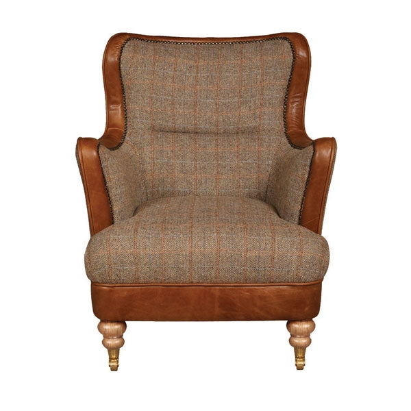 Elliot Sofa & Armchair Collection - Bespoke Harris Tweed & Vintage leather - The Furniture Mega Store 