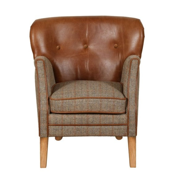 Elston Vintage Leather & Hunting Lodge Harris Tweed Occasional Chair - The Furniture Mega Store 