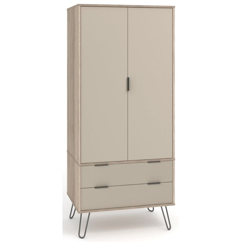 Augusta Driftwood 2 Door Combi Wardrobe with Hairpin Legs - The Furniture Mega Store 