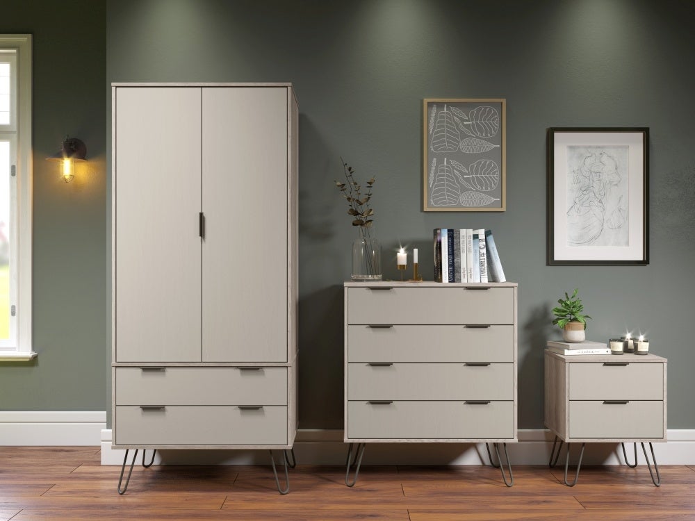 Augusta Driftwood 2 Door Combi Wardrobe with Hairpin Legs - The Furniture Mega Store 