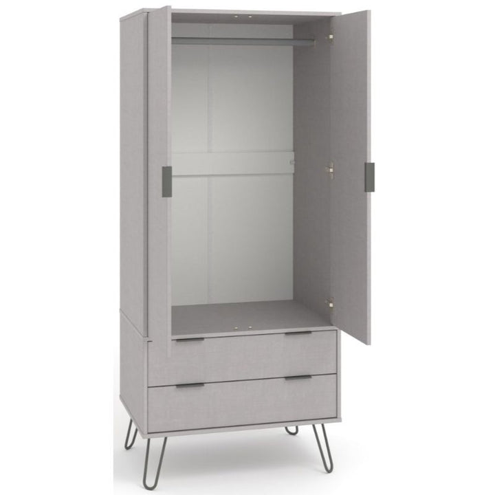 Augusta Grey 2 Door Combi Wardrobe with Hairpin Legs - The Furniture Mega Store 