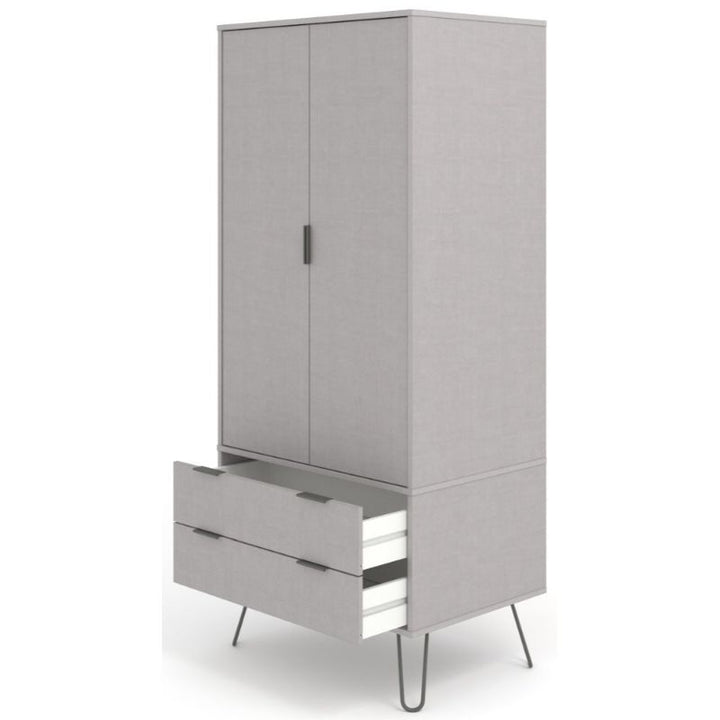 Augusta Grey 2 Door Combi Wardrobe with Hairpin Legs - The Furniture Mega Store 