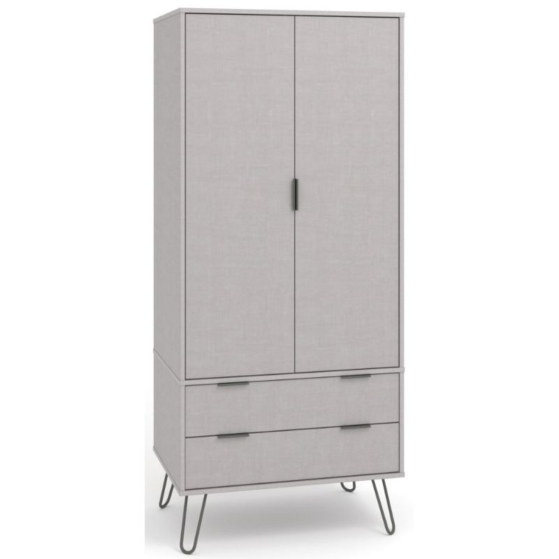 Augusta Grey 2 Door Combi Wardrobe with Hairpin Legs - The Furniture Mega Store 