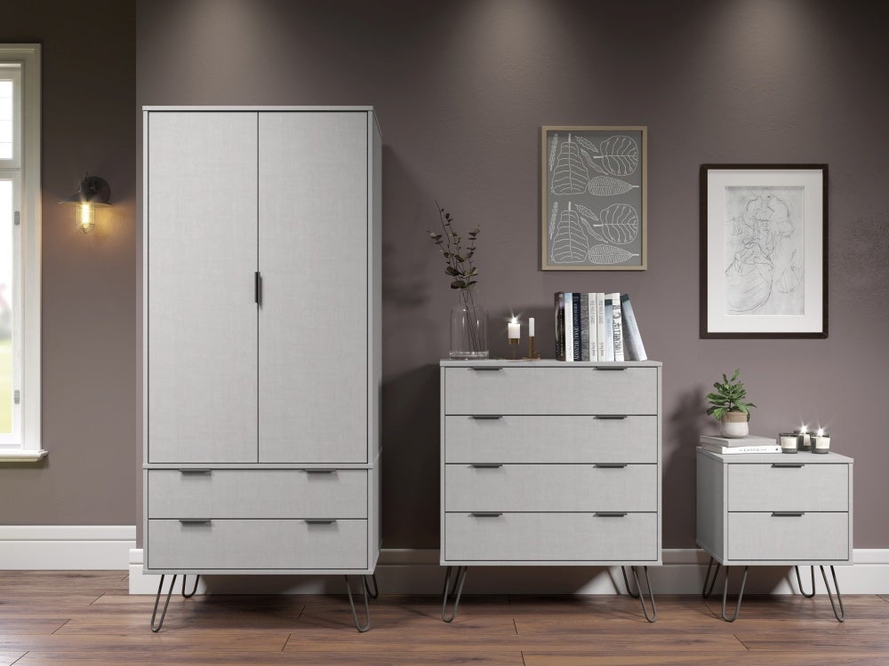 Augusta Grey 2 Door Combi Wardrobe with Hairpin Legs - The Furniture Mega Store 