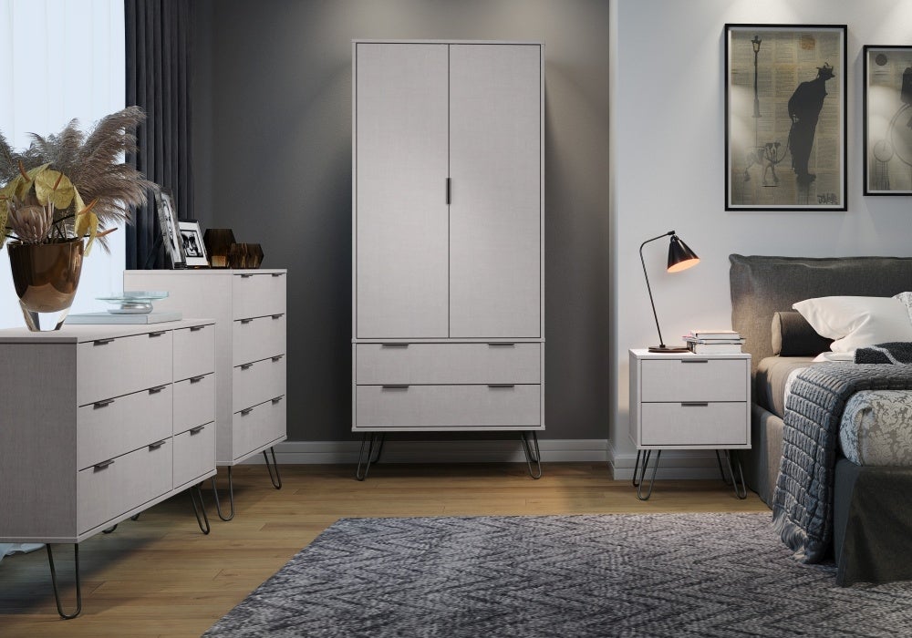 Augusta Grey 2 Door Combi Wardrobe with Hairpin Legs - The Furniture Mega Store 