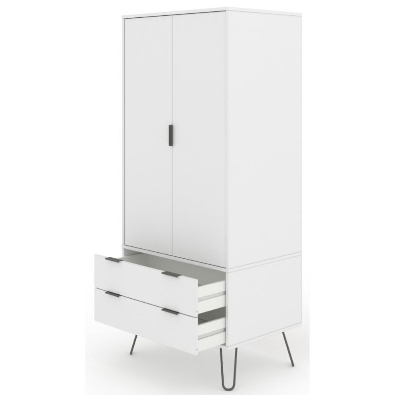 Augusta White 2 Door Combi Wardrobe with Hairpin Legs - The Furniture Mega Store 