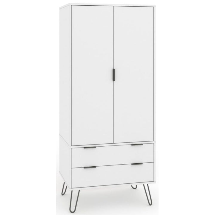 Augusta White 2 Door Combi Wardrobe with Hairpin Legs - The Furniture Mega Store 