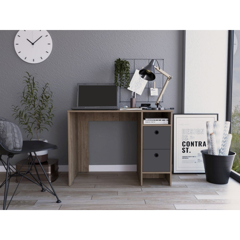 Vegas Grey Melamine Office Desk with 2 Drawers - The Furniture Mega Store 