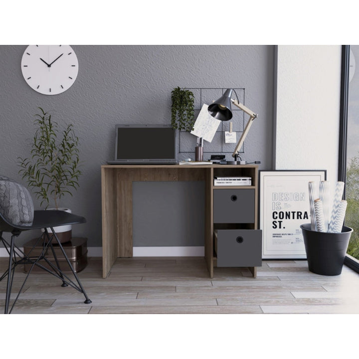 Vegas Grey Melamine Office Desk with 2 Drawers - The Furniture Mega Store 