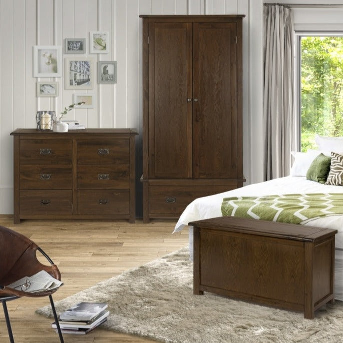 Boston Dark Wood 90cm Combi Wardrobe - The Furniture Mega Store 