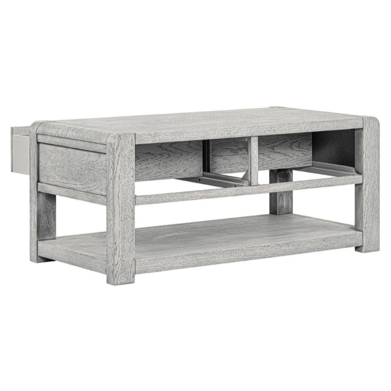 Flora Grey Washed Oak Coffee Table, Storage with 2 Drawers - The Furniture Mega Store 