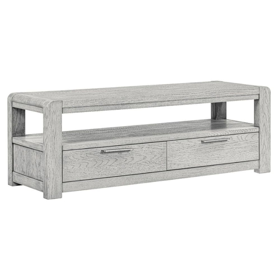 Flora Grey Washed Oak Large TV Unit, 140cm W with Storage for Television Upto 55in Plasma - The Furniture Mega Store 