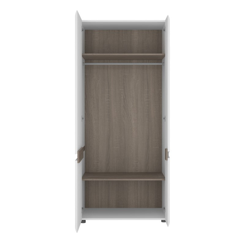 Chelsea White High Gloss & Truffle Oak Trim 2 Door Wardrobe - The Furniture Mega Store 