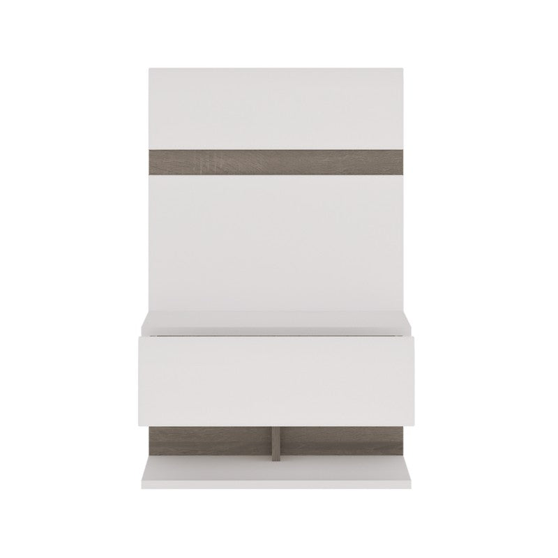 Chelsea White High Gloss & Truffle Oak Trim Bedside Extension - The Furniture Mega Store 