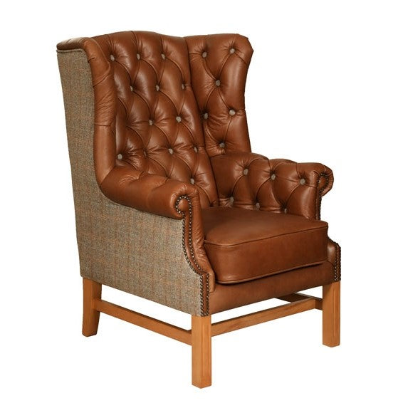 Sandringham Wingback Armchair - Choice Of Harris Tweed & Vintage Leather Upholstery - The Furniture Mega Store 