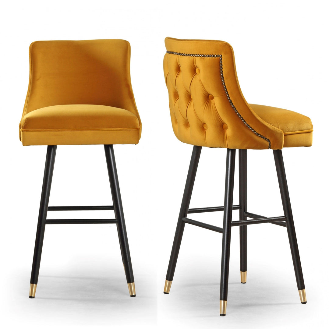 Caroline Bespoke Button Back Bar Stool - Plush Velvet - Various Options - The Furniture Mega Store 