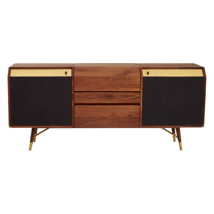 Kenso Walnut Wood & Brass Finish Sideboard - The Furniture Mega Store 