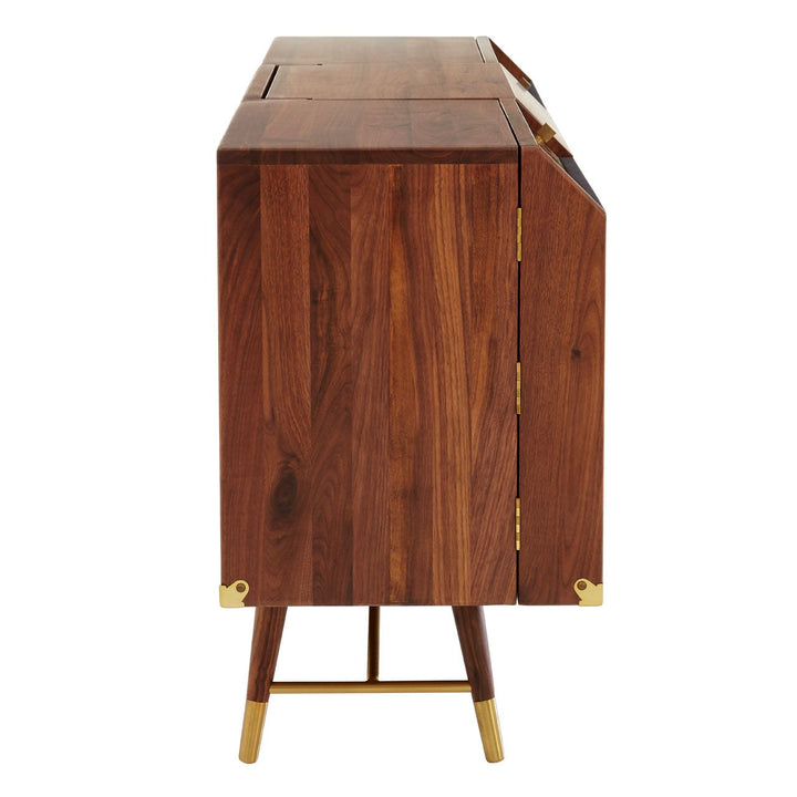 Kenso Walnut Wood & Brass Finish Sideboard - The Furniture Mega Store 