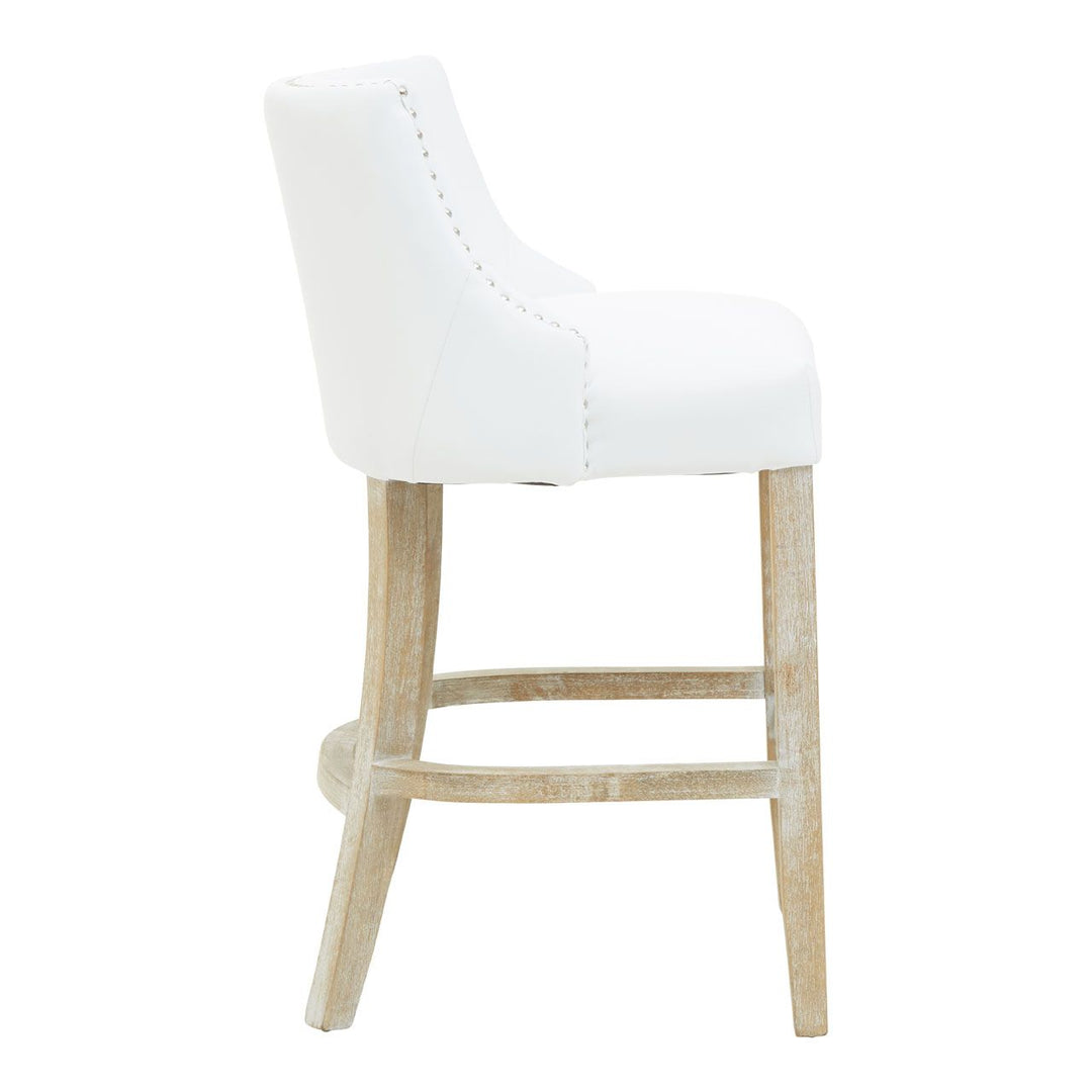 Hevea Low Back Bar Stool - White Leather - The Furniture Mega Store 