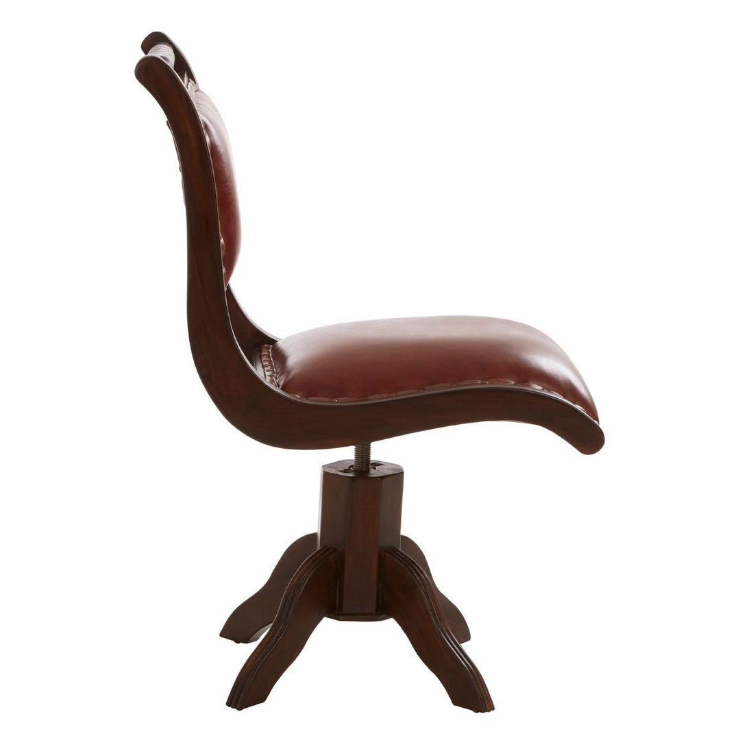 Inca Teak & Antique Brown Leather Swivel Office Chair - The Furniture Mega Store 