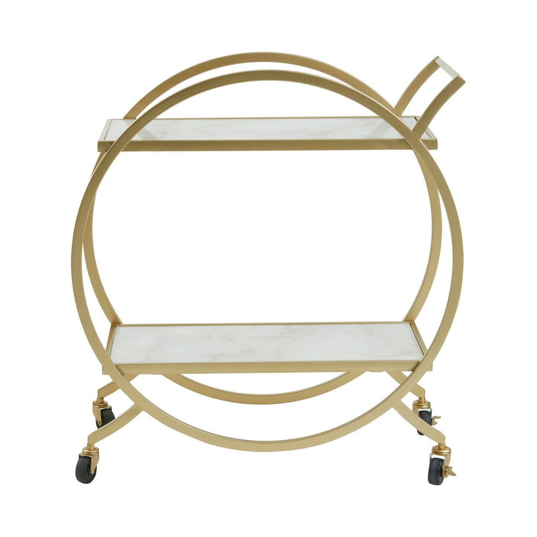 White Marble & Gold Round 2 Tier Drinks Trolley - The Furniture Mega Store 