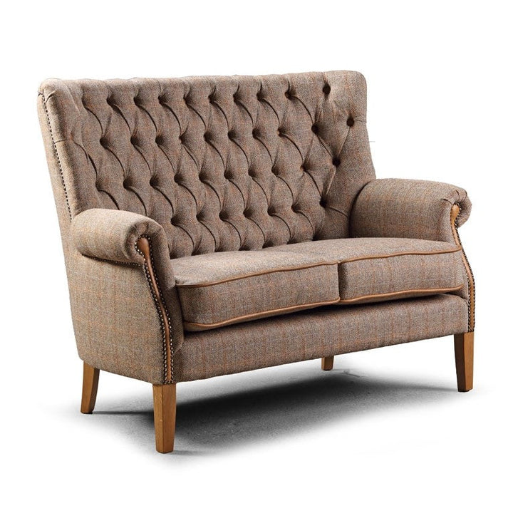 Hexham Chesterfield 2 Seater Sofa - Harris Tweed & Vintage Leather - The Furniture Mega Store 