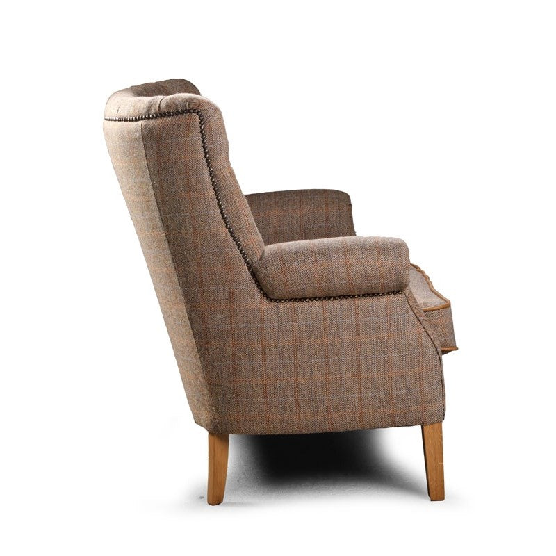 Hexham Chesterfield 2 Seater Sofa - Harris Tweed & Vintage Leather - The Furniture Mega Store 