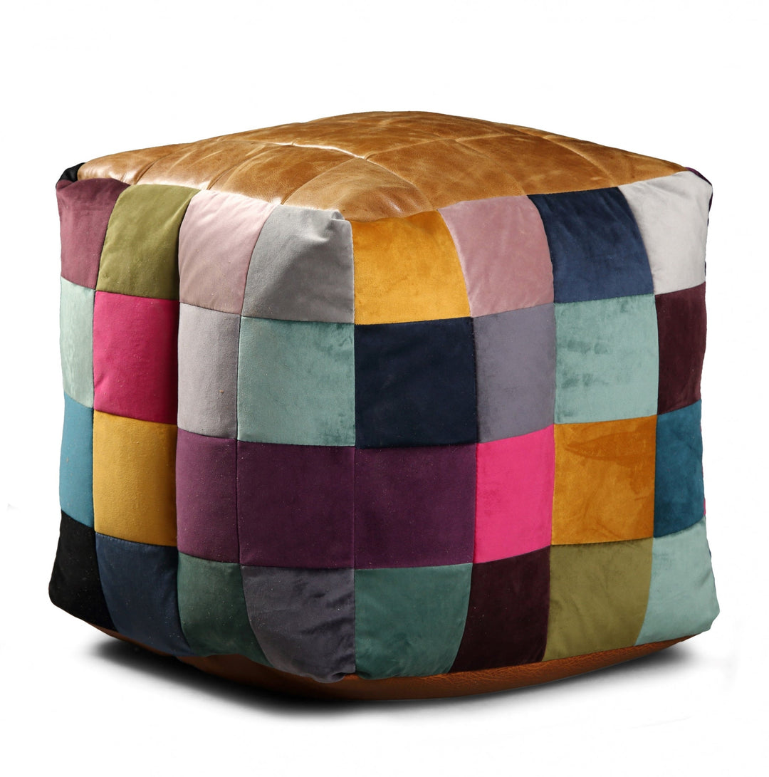 Leather Top, Mixed Wool & Tweed Bottom & Sides Bean Bag Cube - The Furniture Mega Store 