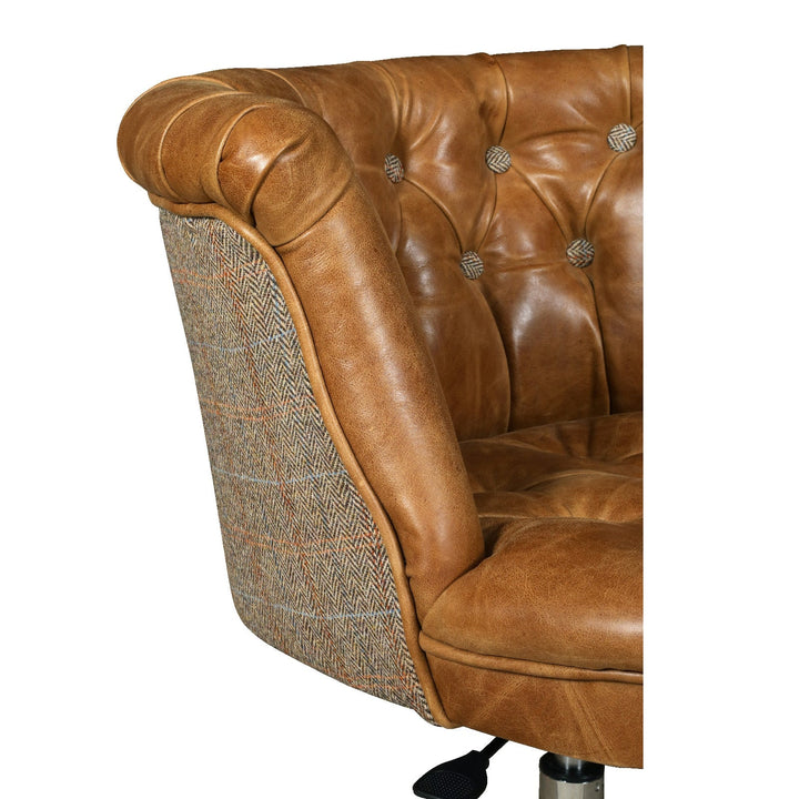 Parker Swivel Office Chair Choice Of Vintage Leather & Harris Tweed - The Furniture Mega Store 